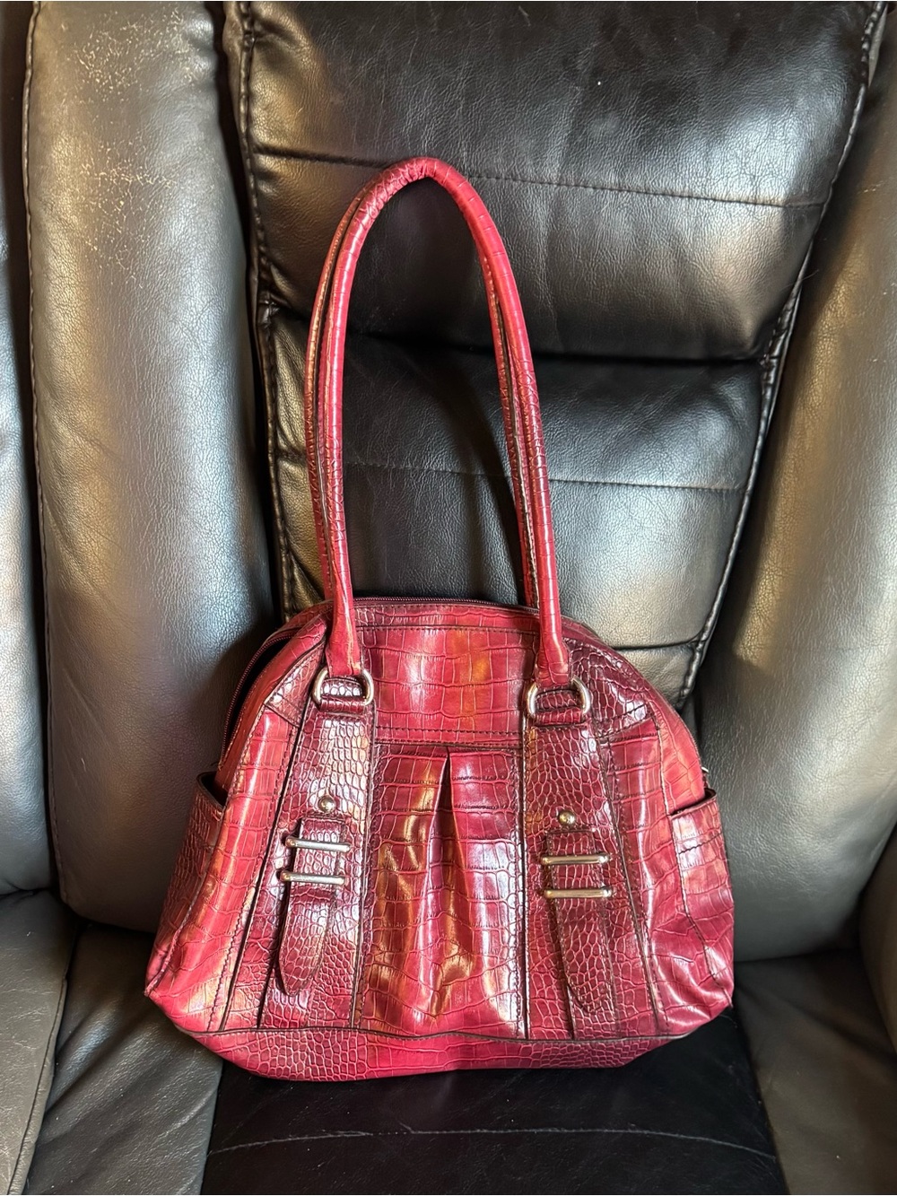 East 5th Red Croc-Embossed Shoulder Bag